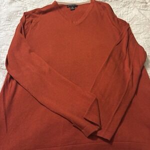 Banana Republic Men's V-Neck Lightweight Sweater XL Burnt Orange Silk Cashmere‎